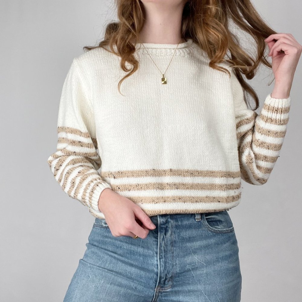 Handmade Parisian Vintage Knit Sweater Oversized Hand Knit Preppy Chunky Coastal - Picture 8 of 8